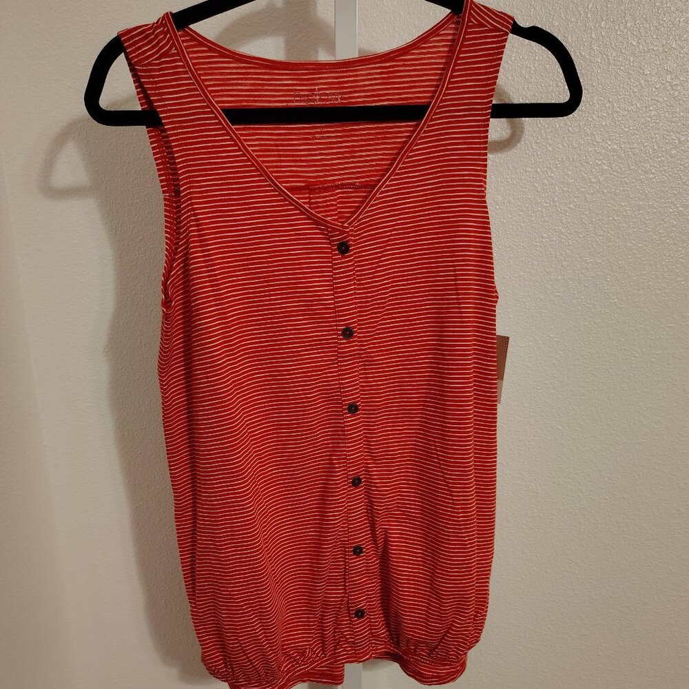 a:glow Women's Maternity Tank Top Size XS Red White Striped V-Neck NWT Buttons